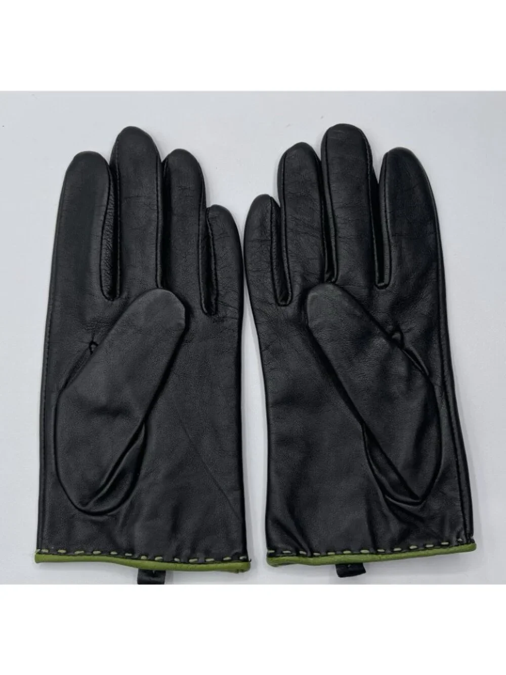 PRESTON & YORK Womens Brown Leather Gloves With Green Accent Size Medium Vintage